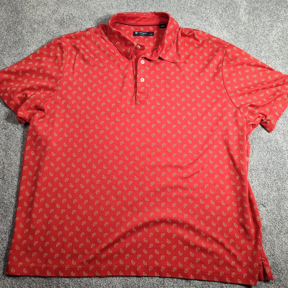 Cremieux Polo Shirt Men's XXL Red Paisley Print Classics‎ Casual Cotton Blend